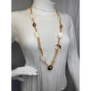 Shelly beaded necklace mother of pearl and orange micro beads beaded jewelry